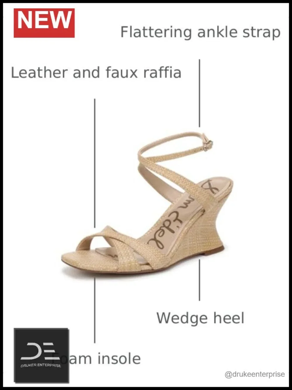 Sam Edelman Davi Wedge Sandals - Faux Raffia, Ankle Strap, 3